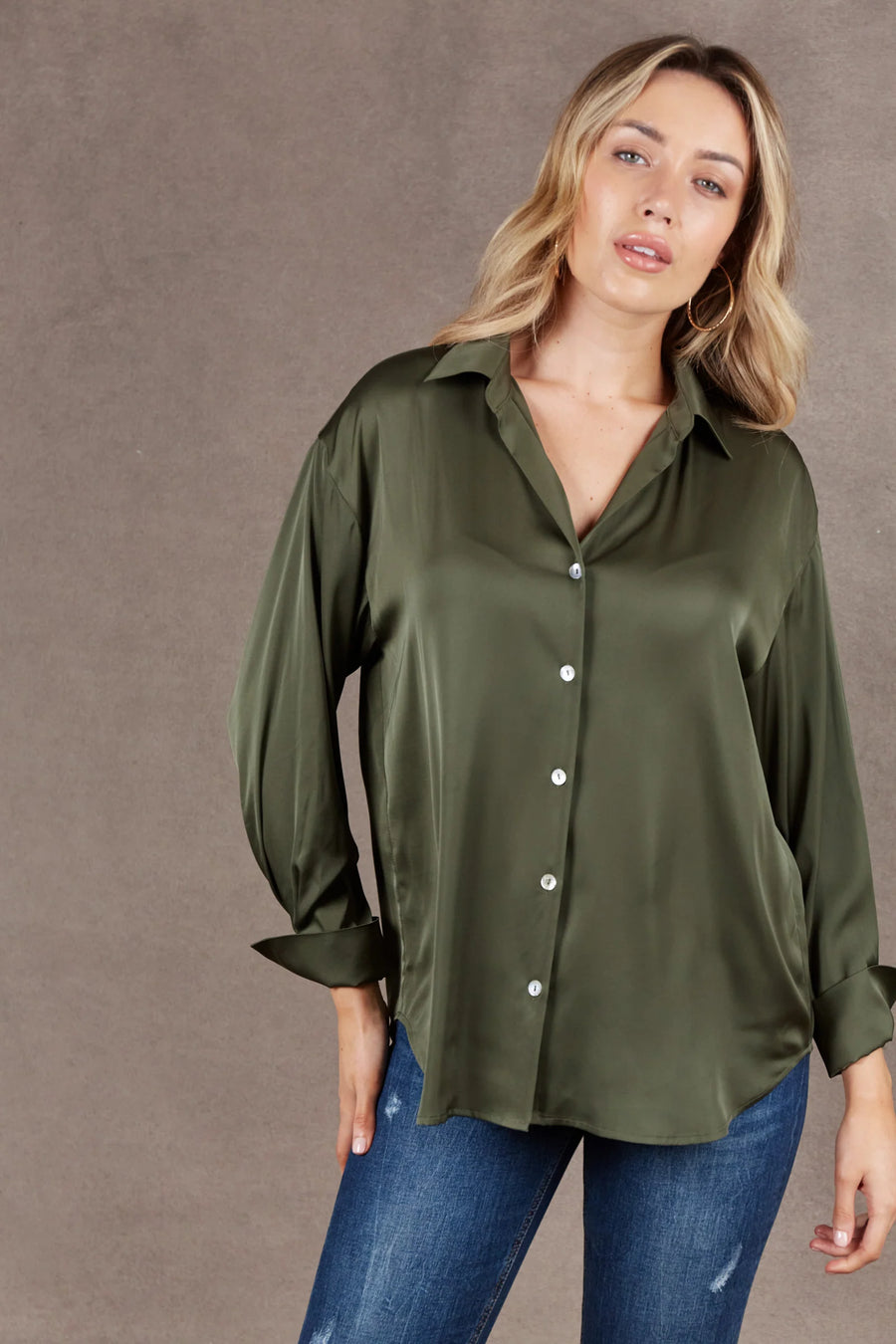 Khaki satin shirt