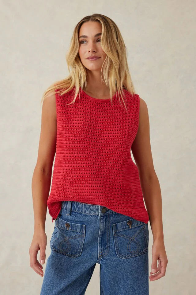 Mesh Knit Tank - Heritage Red