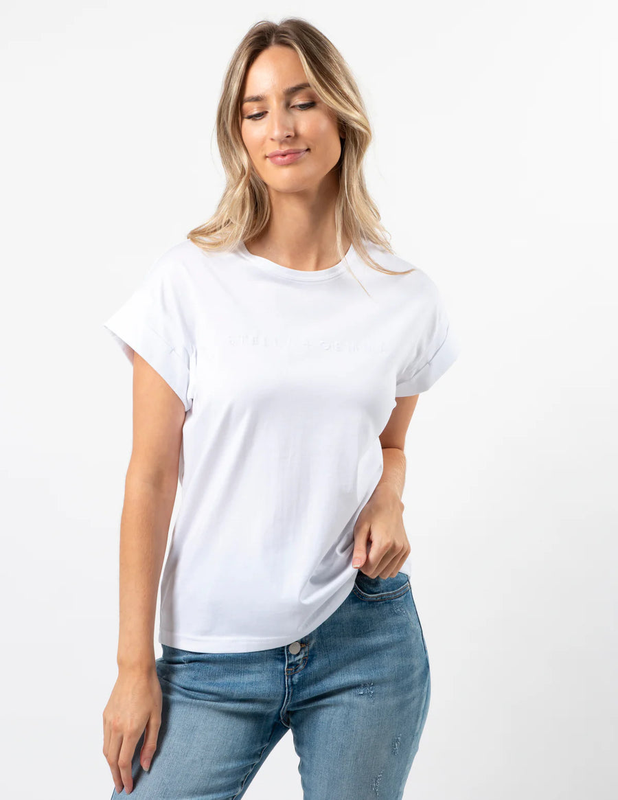 Embroided Cuff Sleeve Tee - white