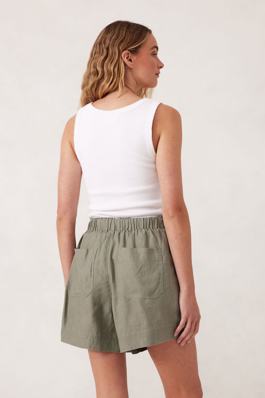 Panelled Pull On Short - Khaki