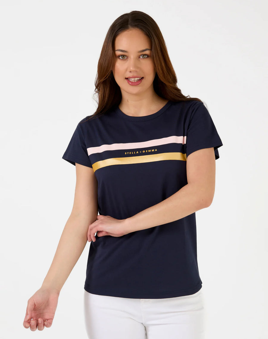 Icon Stripe Tee - Navy