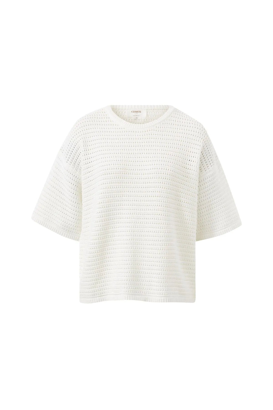 Textured Boxy Knit Tee - White