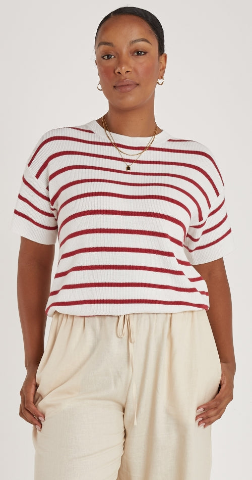 Jasper Knitted Tee - white & red stripe