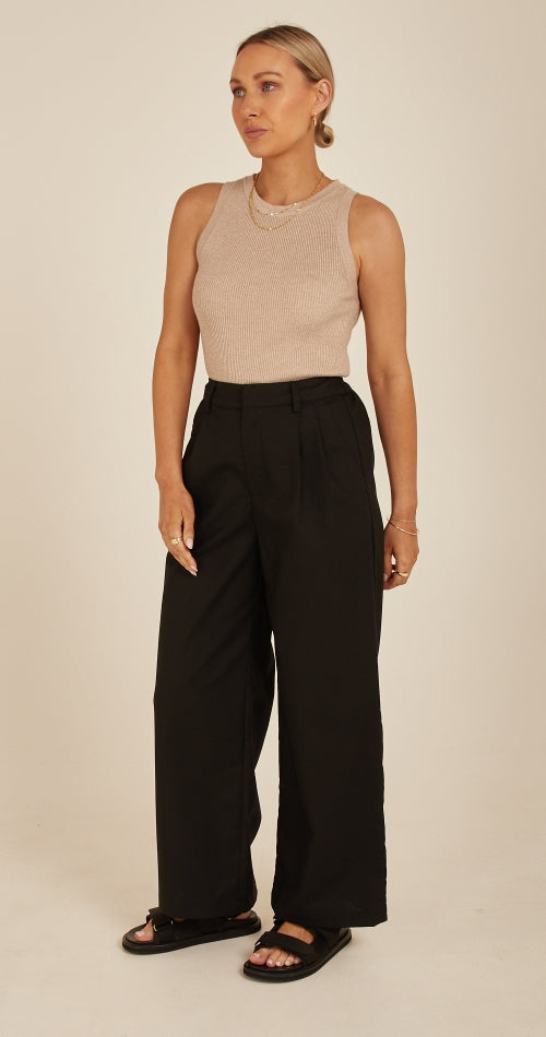 Carrie Linen Blend Cropped Pant - Black