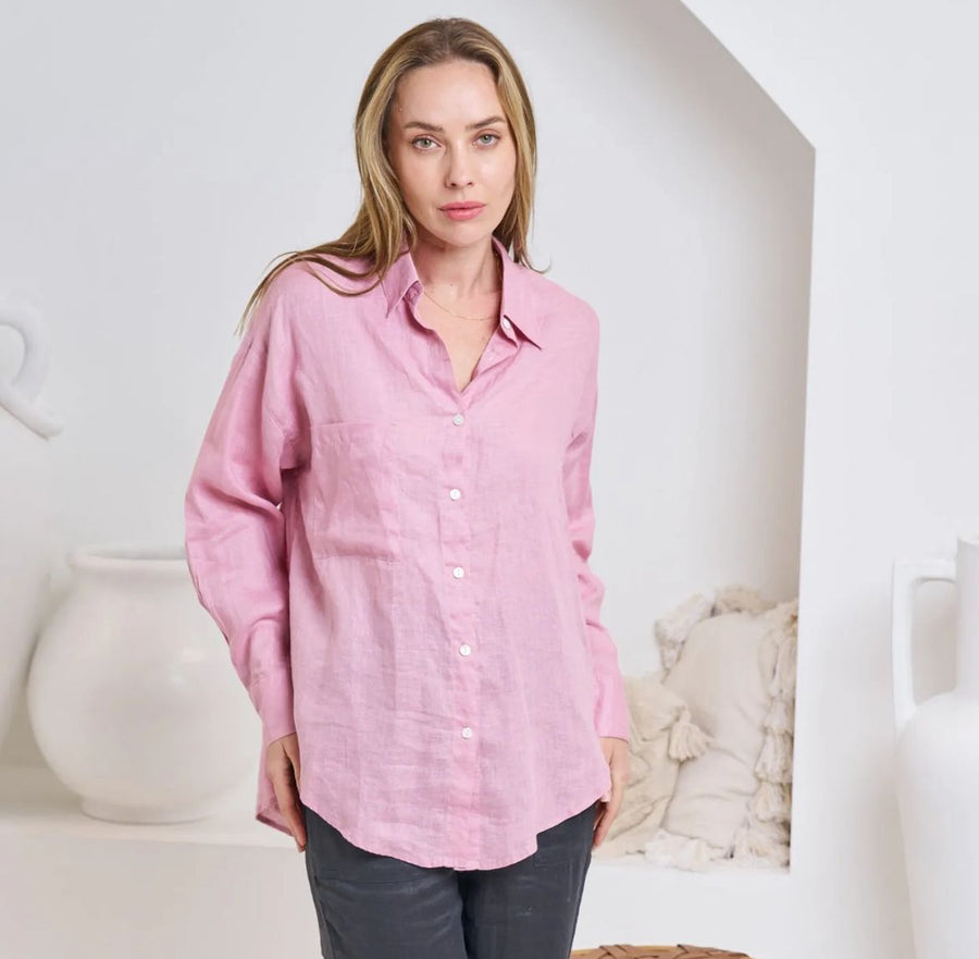 Millie Linen Shirt - Vintage Pink